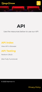 API Home View. Displaying 2 button options for accessing API features.