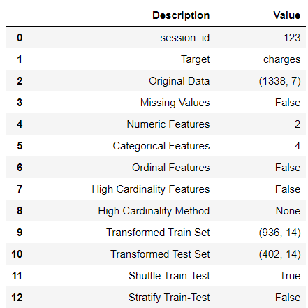 Output from the setup function (compressed for display purpose)