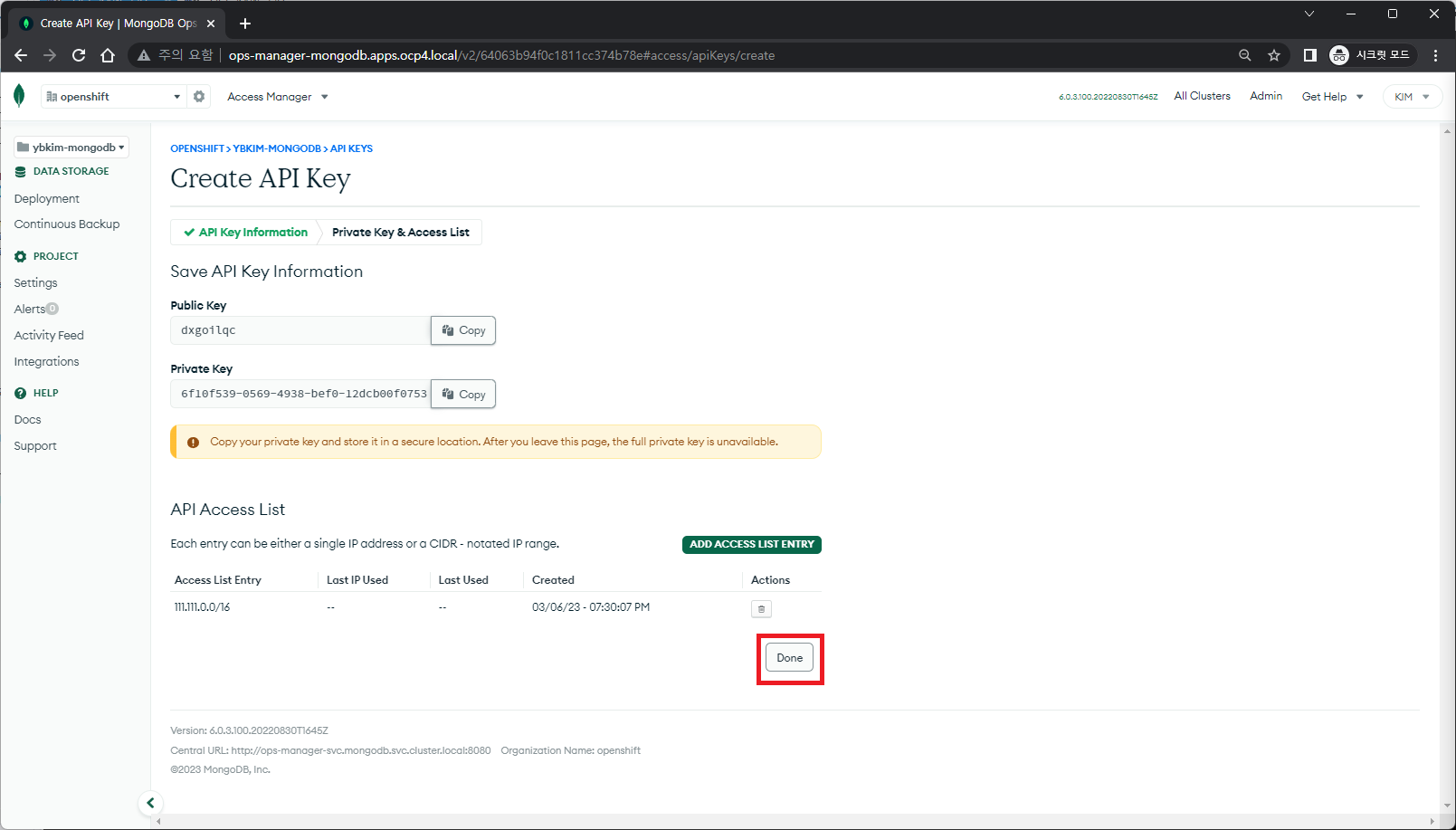 MongoDB - OpsManager: Create Project API Key #6