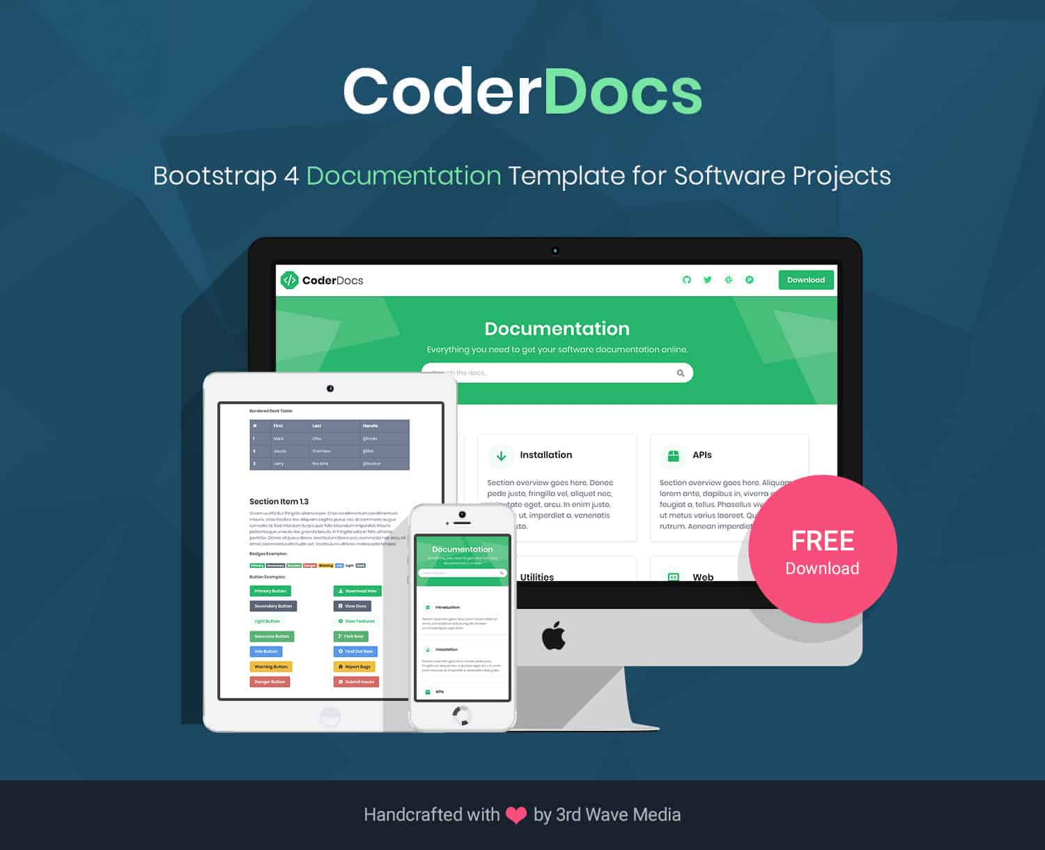 Bootstrap 4 Documentation Template for Software Projects