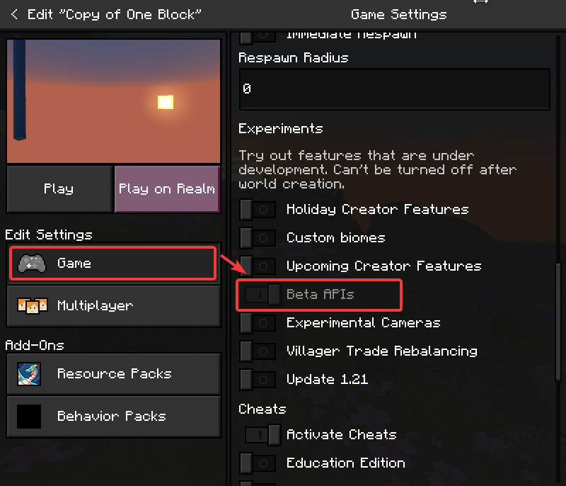 Old World Create/Edit Menu