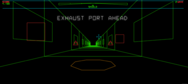 Star Wars gameplay — the Death Star trench run toward the exhaust port