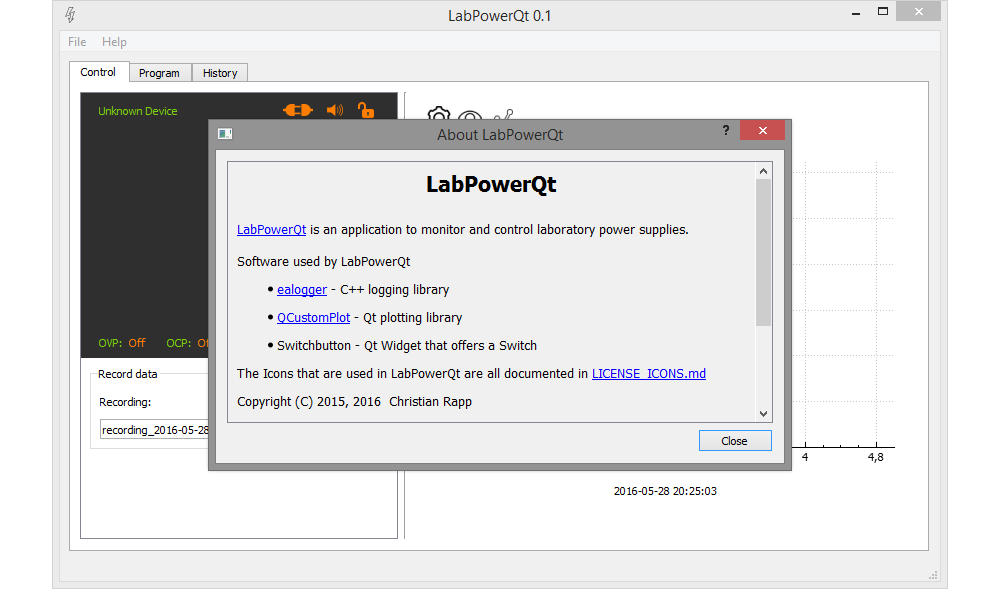 LabPowerQt running on Windows 8.1