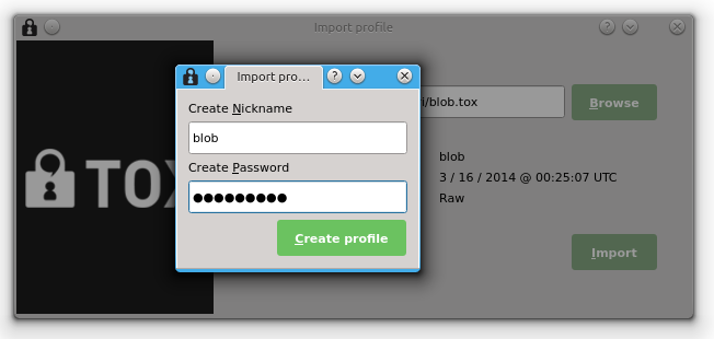 User profile creation Dialog