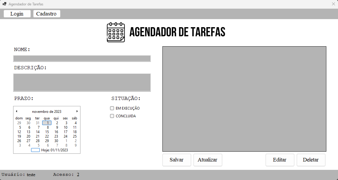 Tela para agendar tarefas