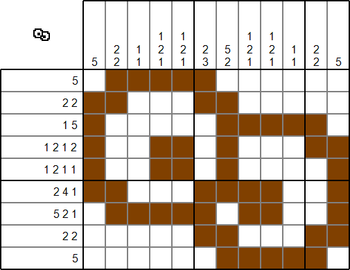 A solved picross puzzle with some peculiar eyes.