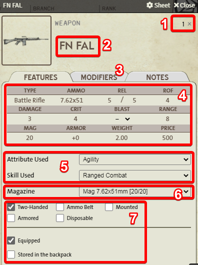 T2K4E Weapon Sheet