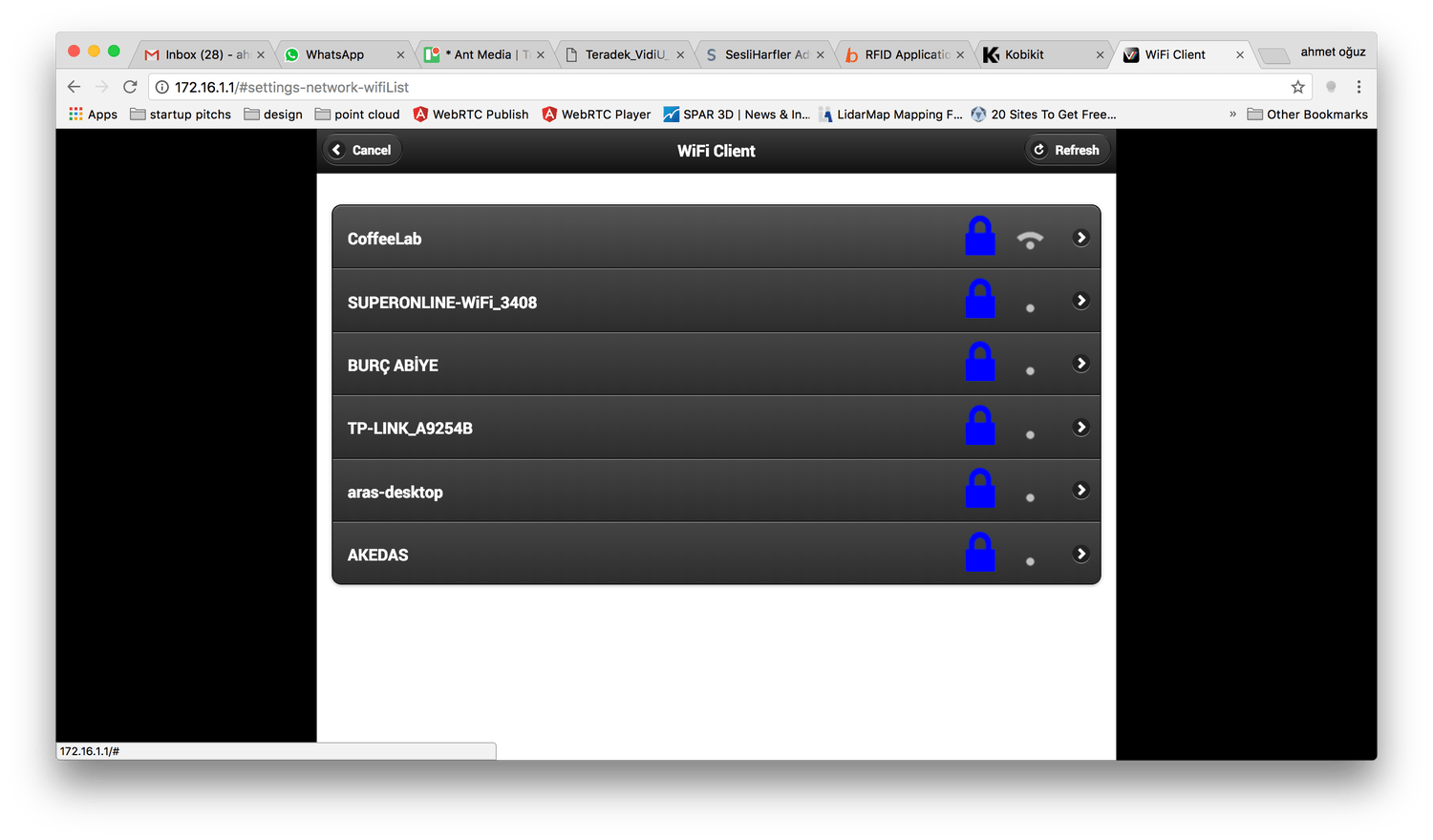 Choose WiFi from list on Teradek Vidiu