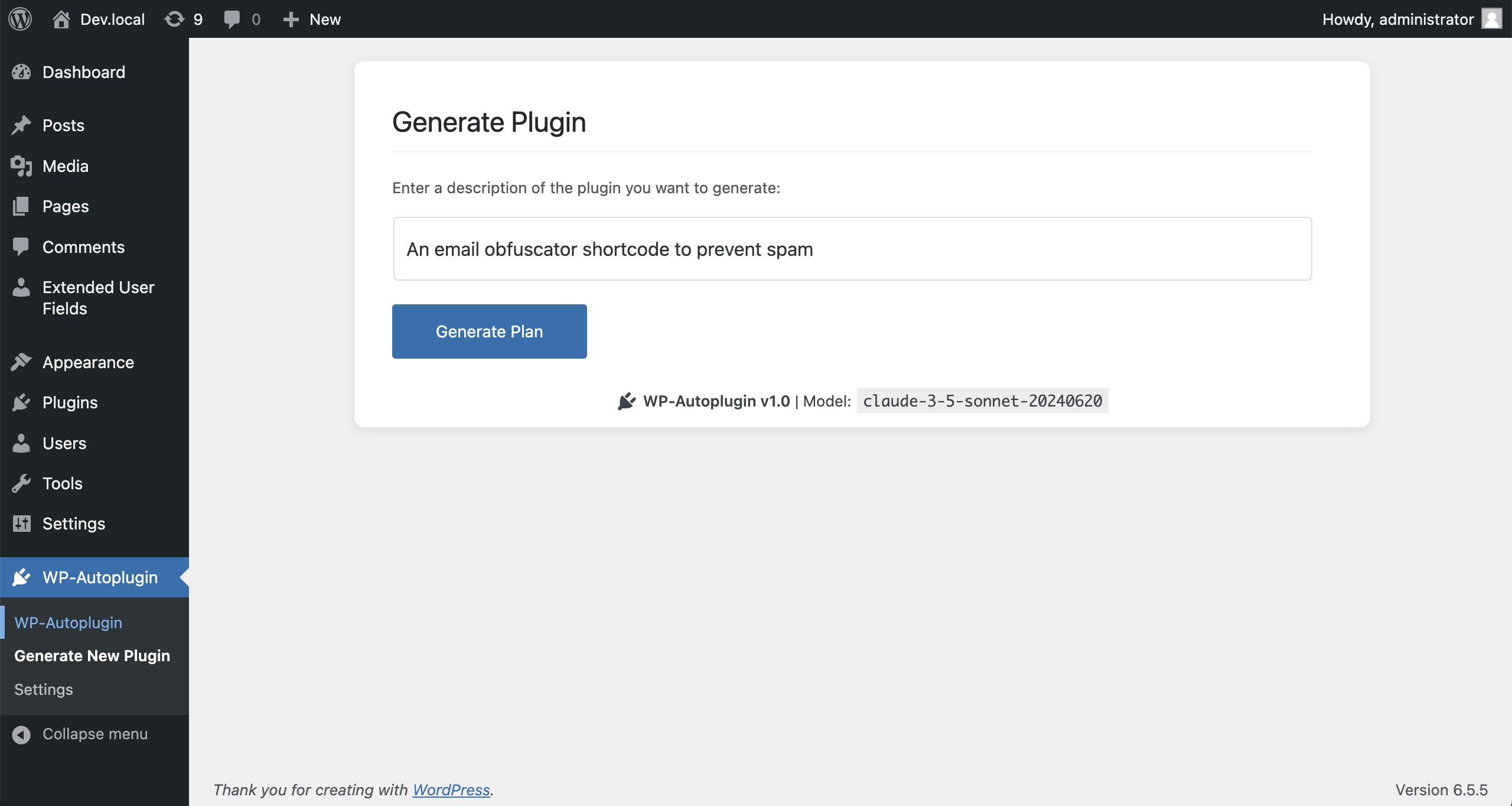 Generate plugin form