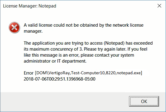 License Manager: Notepad