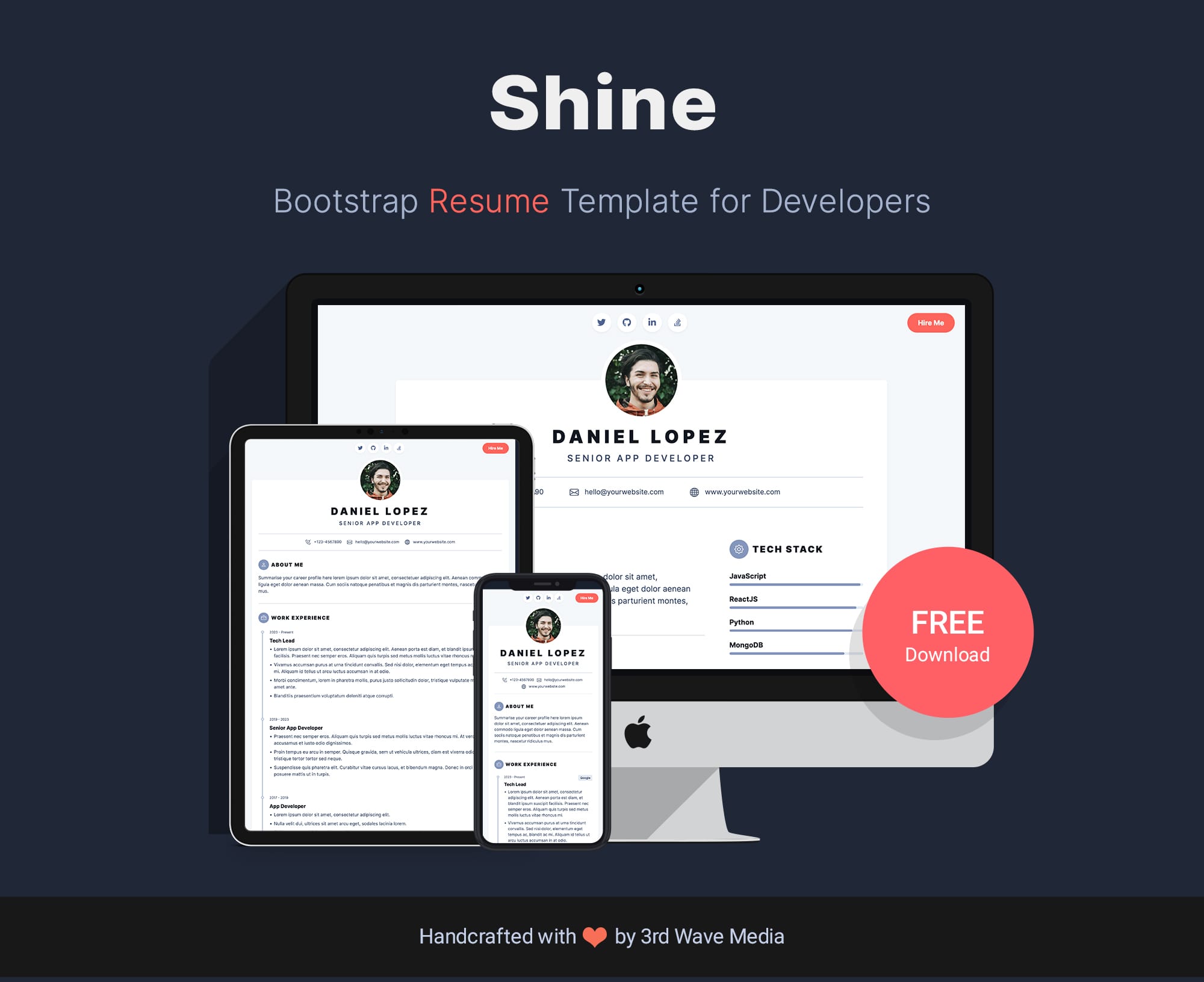 Shine - Bootstrap 5 Light Mode Resume/CV Template for Software Developers