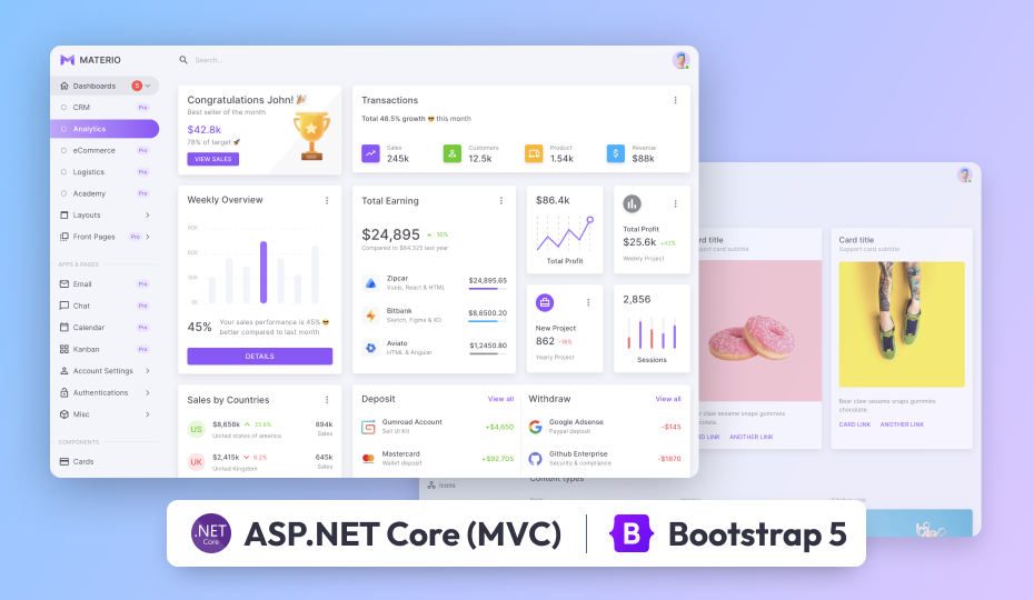 Materio - Free Bootstrap 5 .Net Core MVC Admin Template Demo Screenshot