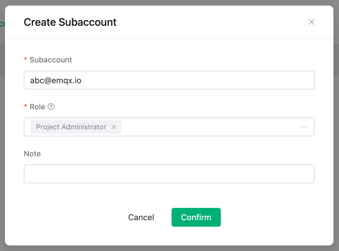 Create a subaccount in EMQX Cloud.