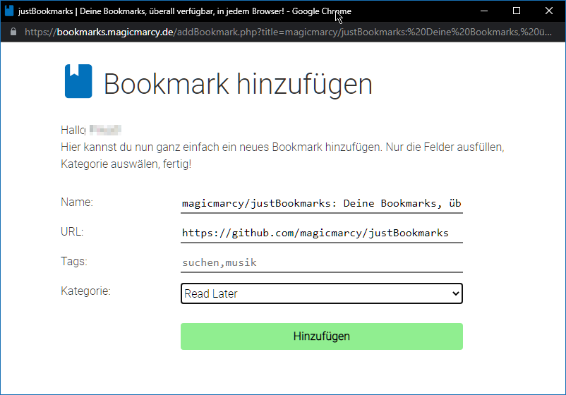 justBookmarks | Screenshot 2 Bookmarklet