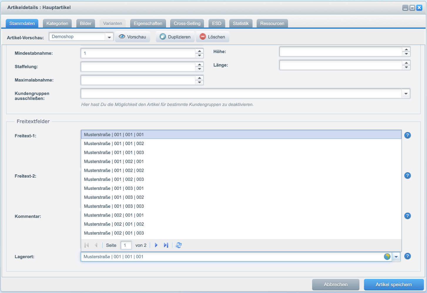 assign the storage location to an article