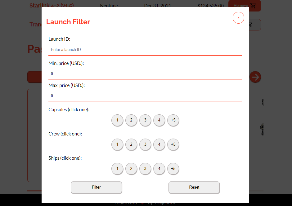 Launch filter - Screenshot