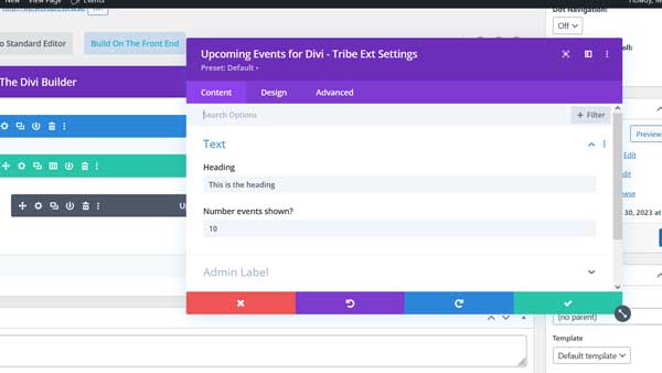 Upcoming Events for Divi - Tribe Ext Settings