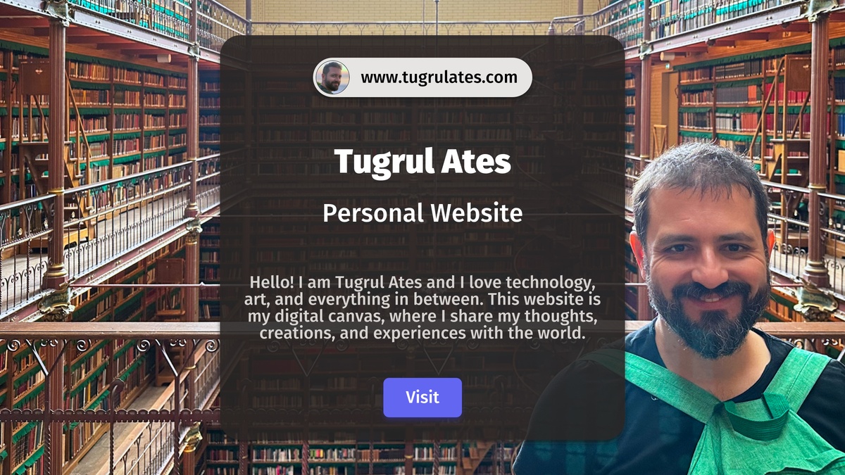 Hello! I am Tugrul Ates and I love technology, art, and everything in between.
         This website is my digital canvas, where I share my thoughts, creations, and
         experiences with the world.