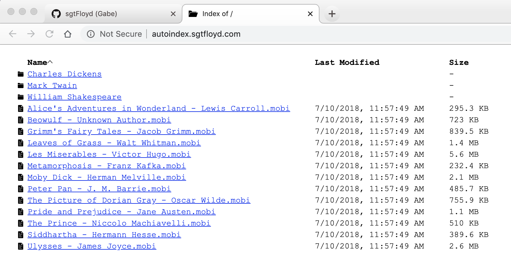 Example directory listing generated by s3-autoindex