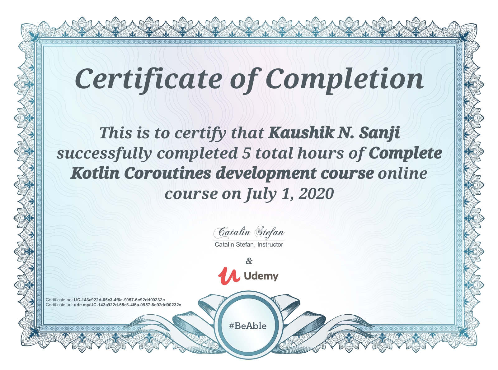 Udemy Certificate