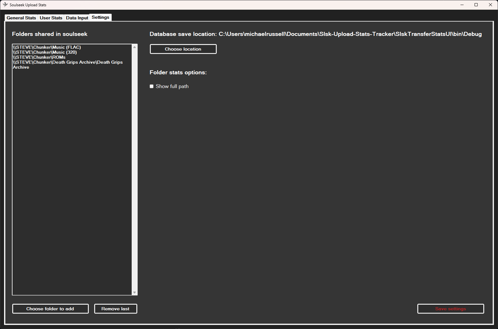 settings page