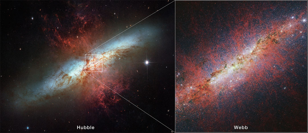 2024-04-15 The Cigar Galaxy from Hubble and Webb NASA