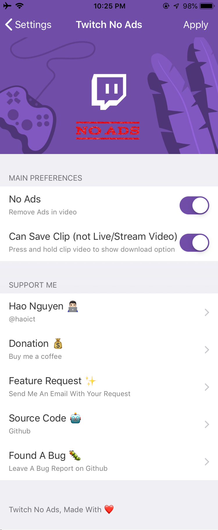 Twitch No Ads Preferences