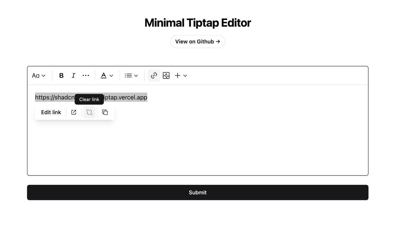 GitHub - veerkbharti/shadcn-minimal-tiptap: Minimal Tiptap Editor · GitHub