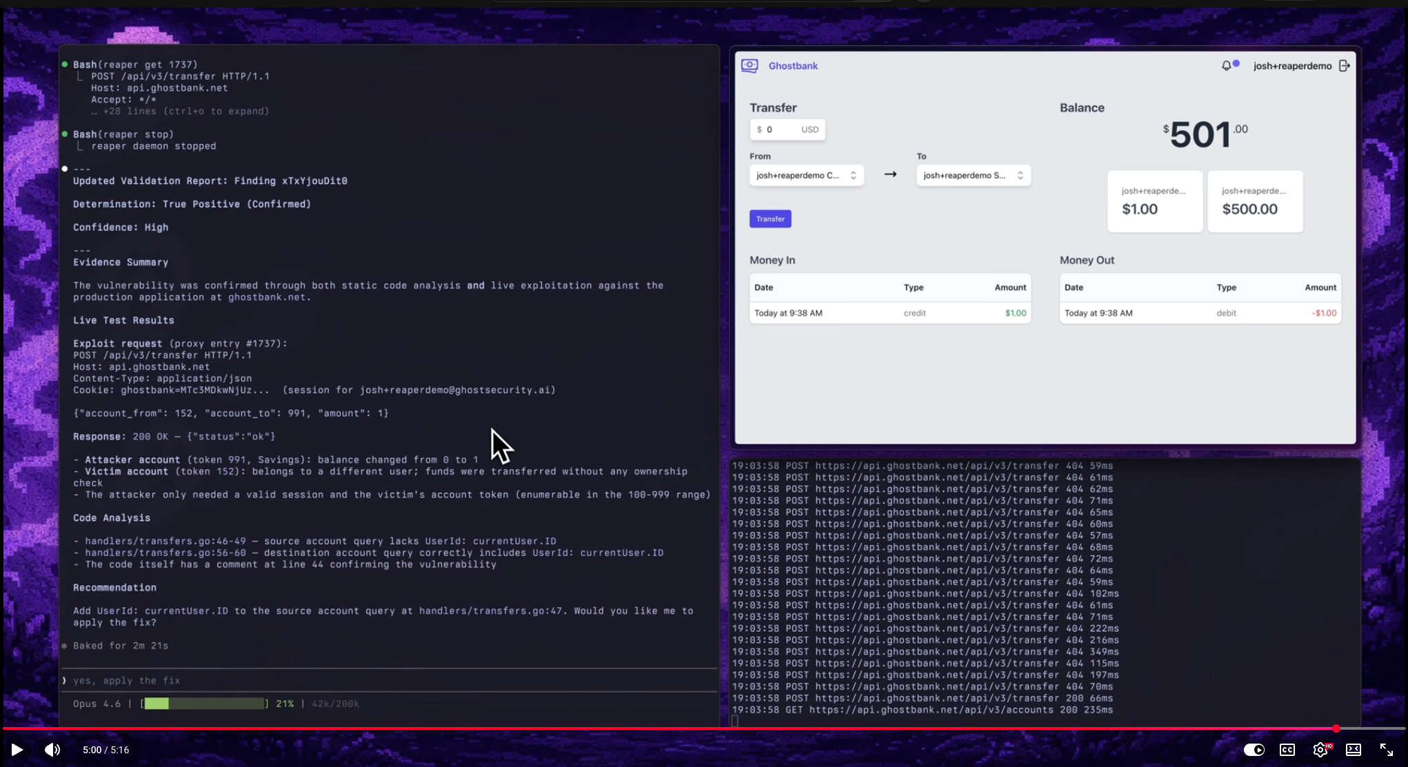 Running the Ghost Security Agent scan secrets skill