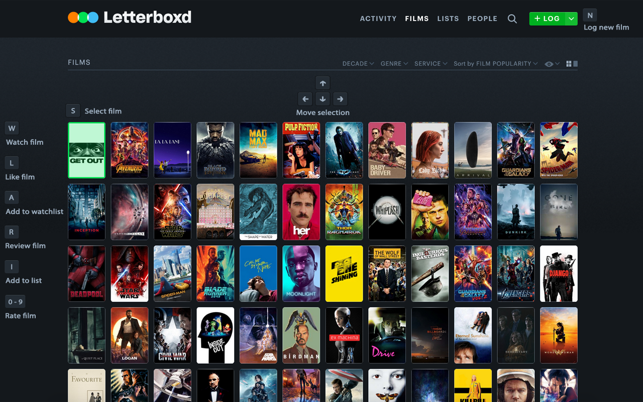 Letterboxd Shortcuts preview - Grid