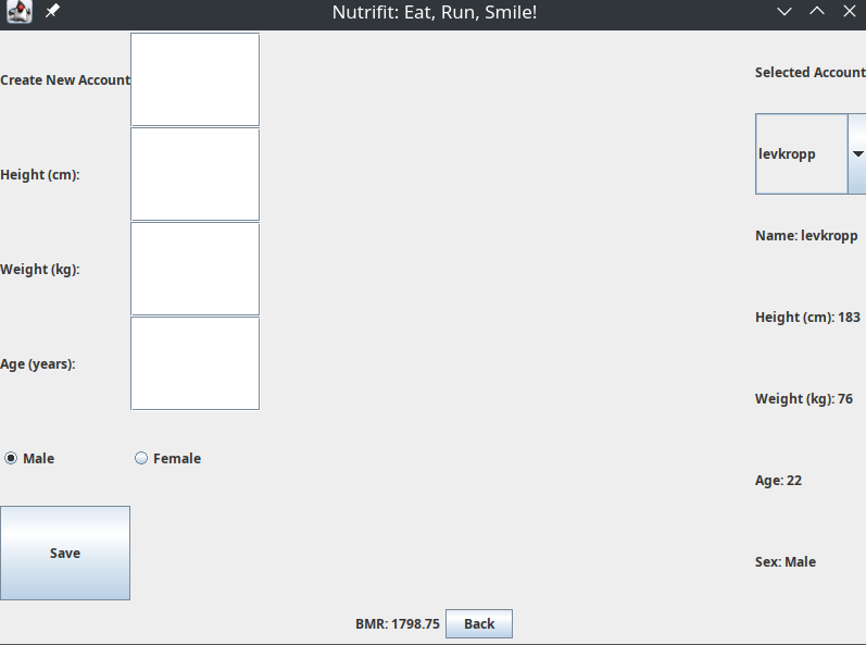 nutrifit create account screen