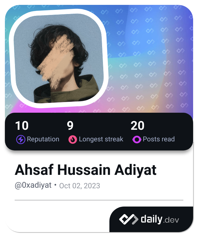 Ahsaf Hussain Adiyat's Dev Card