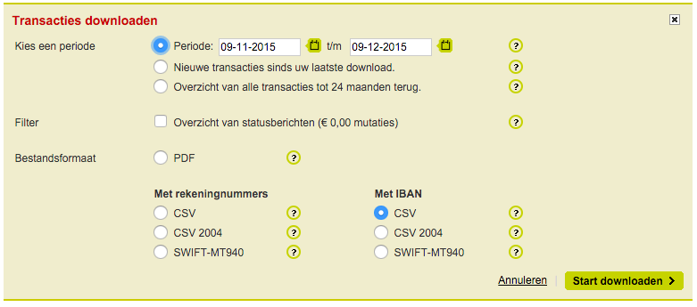 Screenshot of ASN Bank export view