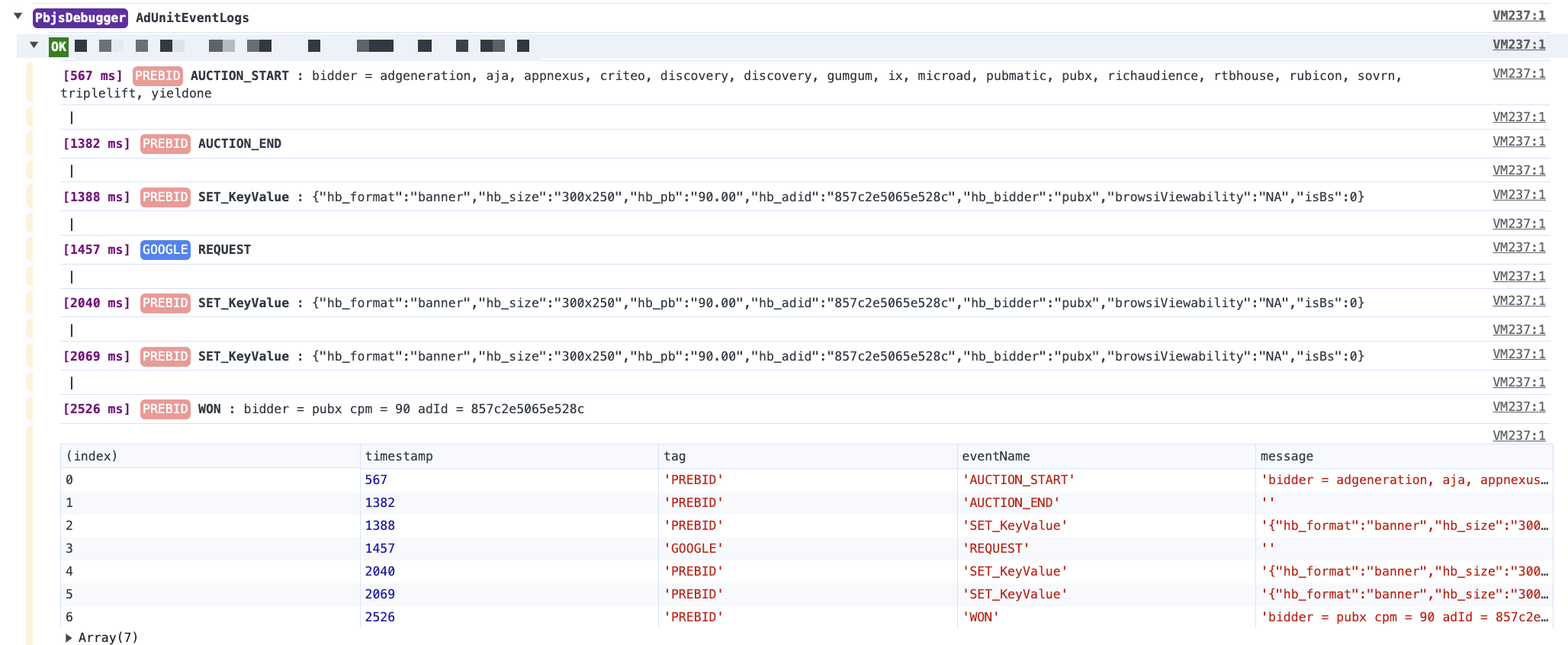 AdUnit Event Log