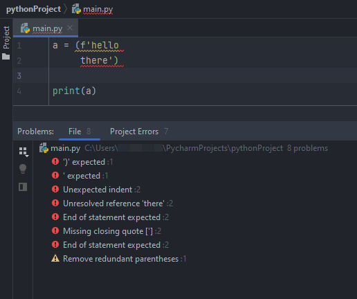 Correct Behavior Example from PyCharm