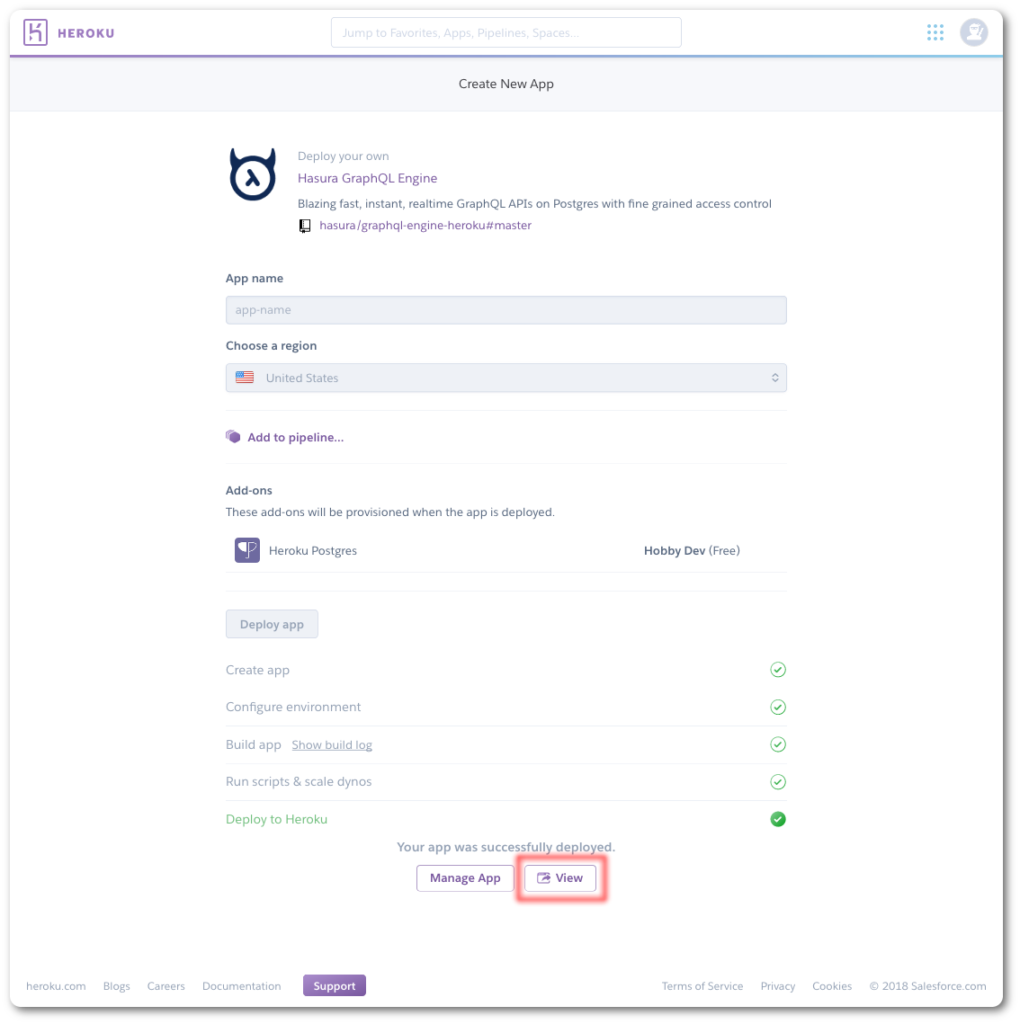 Create New App - Heroku