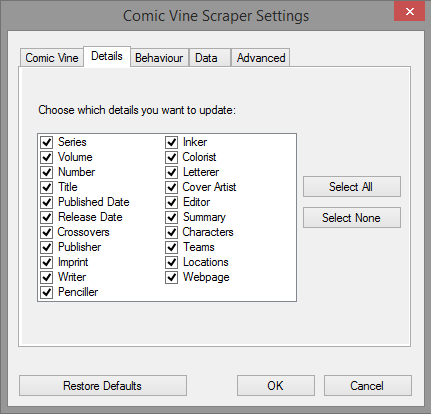 The 'Details' panel of the settings dialog.