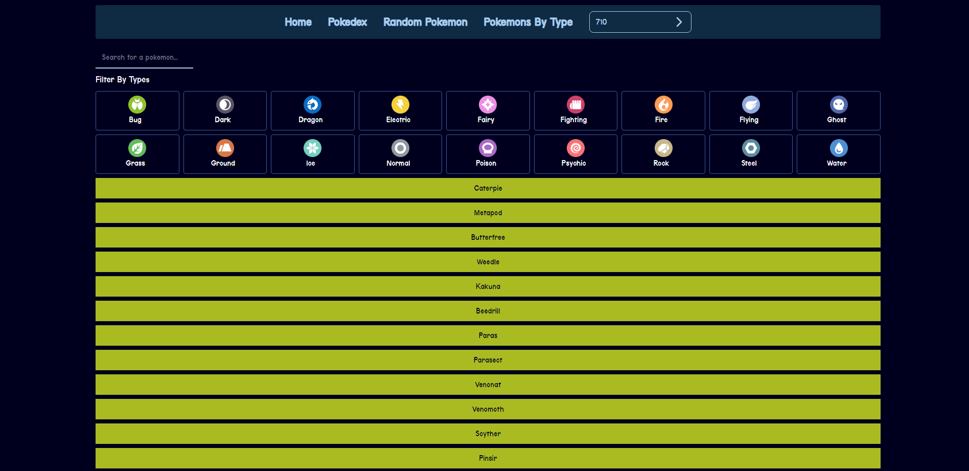 Pokedex By Type Page - Dark