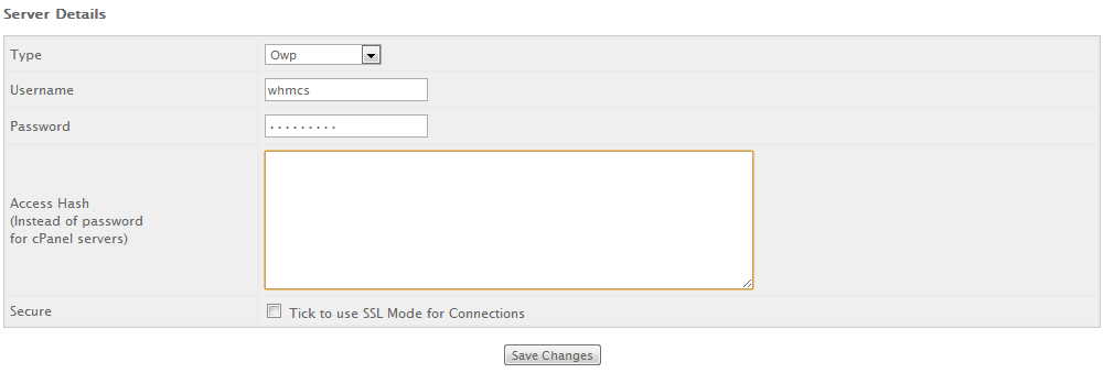 WHMCS Server Details