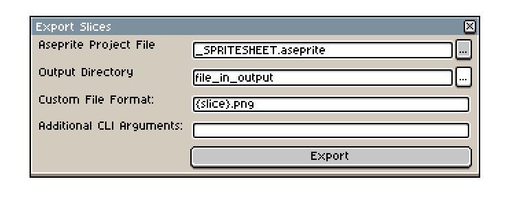 Export Dialog with text entries