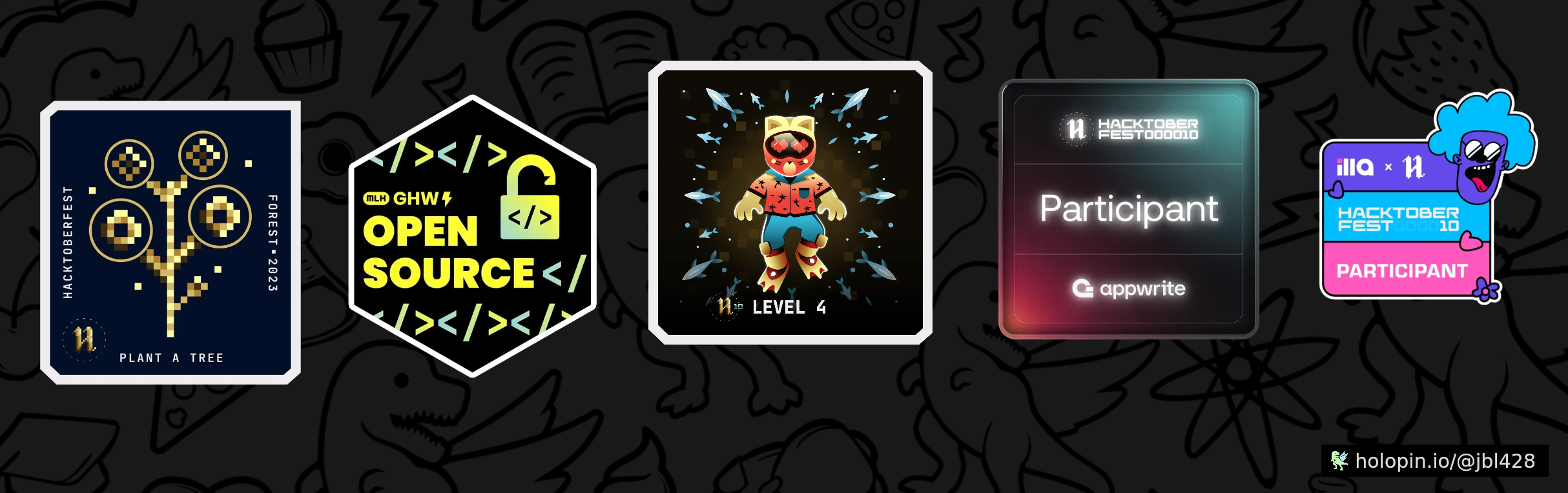 An image of @jbl428's Holopin badges, which is a link to view their full Holopin profile