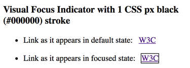 Example of accessible visual focus with 1 CSS pixel stroke