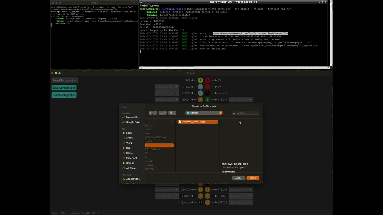 Remote GPIO from piggui to piglet using Command Line option