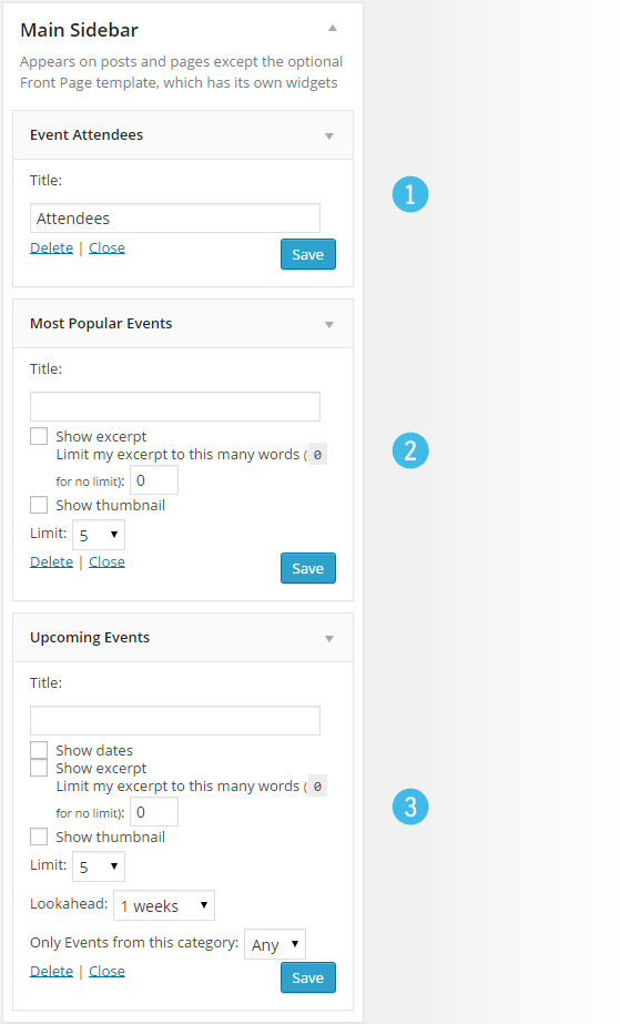 Events - Widgets