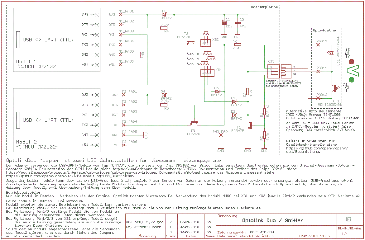 Stromlaufplan Adapter USB-Duo/Sniffer
