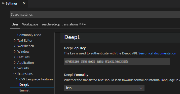 api key in settings