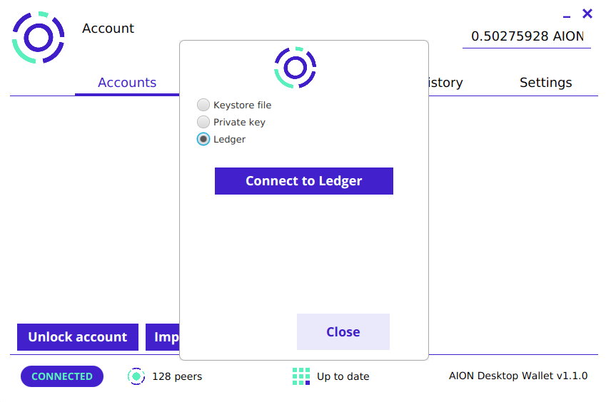 Image of selecting "Ledger", "Connect to Ledger", and "Import"