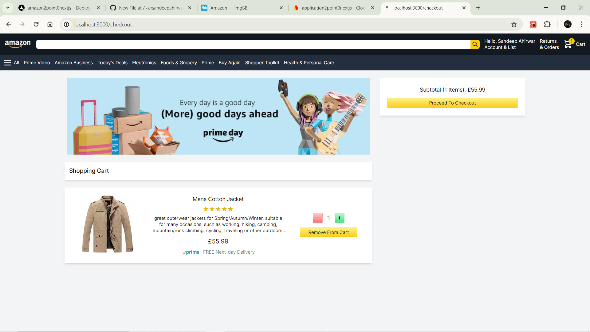 amazom.com Cart Page Oneview