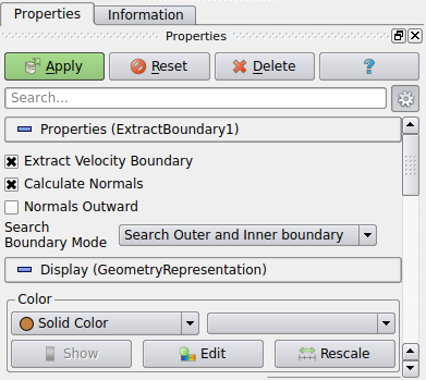Options of the filter in Properties toolbar
