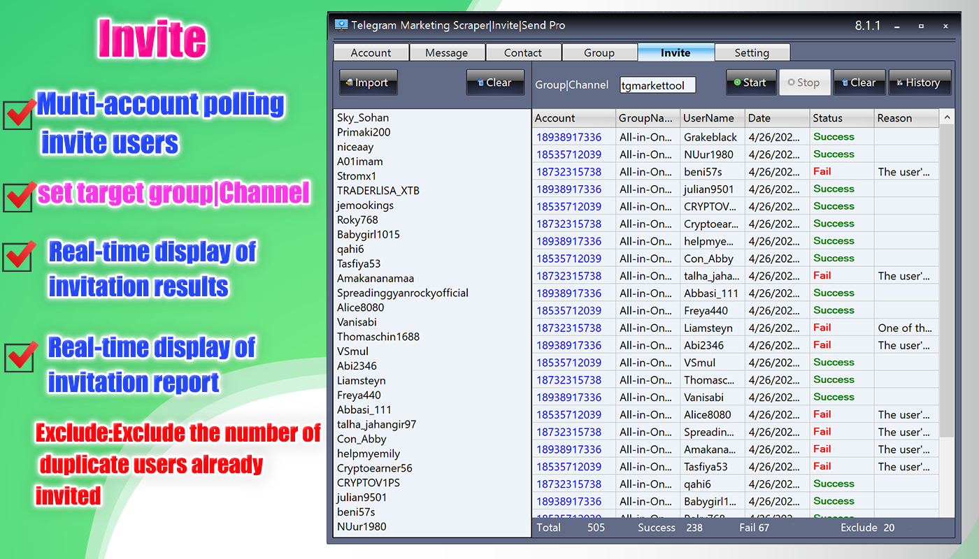 Telegram Contact & Group & Channel Extractor & Bulk Message Sender Pro telegram, telegram bot, telegram bulk invite, telegram bulk join, telegram bulk sender, Telegram extract member, telegram invite, telegram market, telegram Scrape member, telegram scraper, telegram scraper group, telegram scraper member, telegram sender